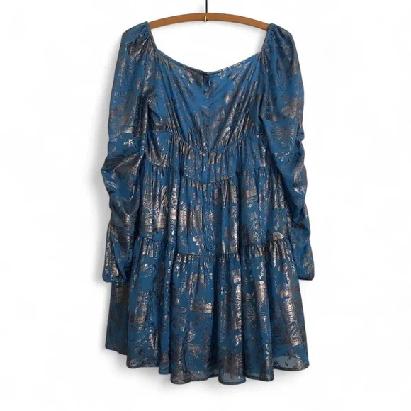 Staud Blue and Silver Long-sleeve Babydoll Dress - Picture 6 of 7